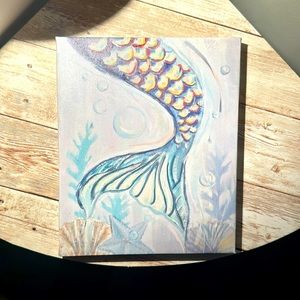 Mermaid Tail in Ocean Coral Reef Print Wrapped Canvas 5”x7” Wall Decor